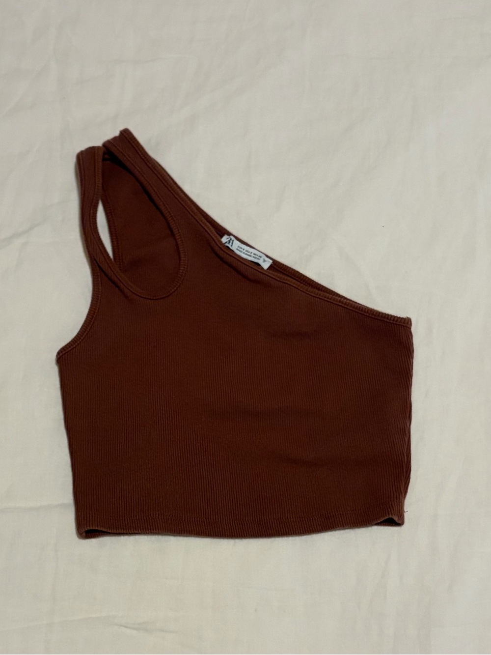 Zara One-Shoulder Crop Tank Top - Brown